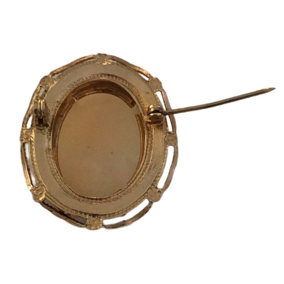 BEAUTIFUL Vintage SHELL CAMEO Lady PENDANT BROOCH Gold Filled Sterling - Picture 5 of 8